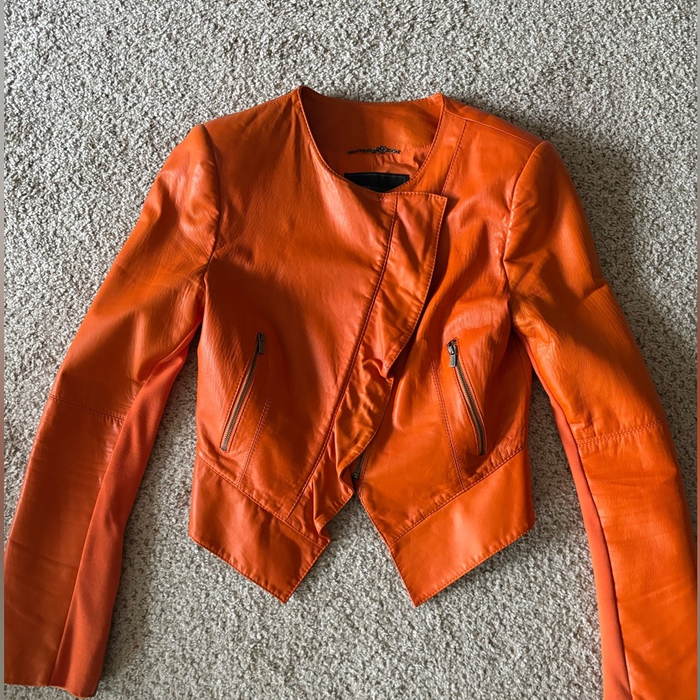 BCBGMaxAzria Orange Leather Jacket Sz Small